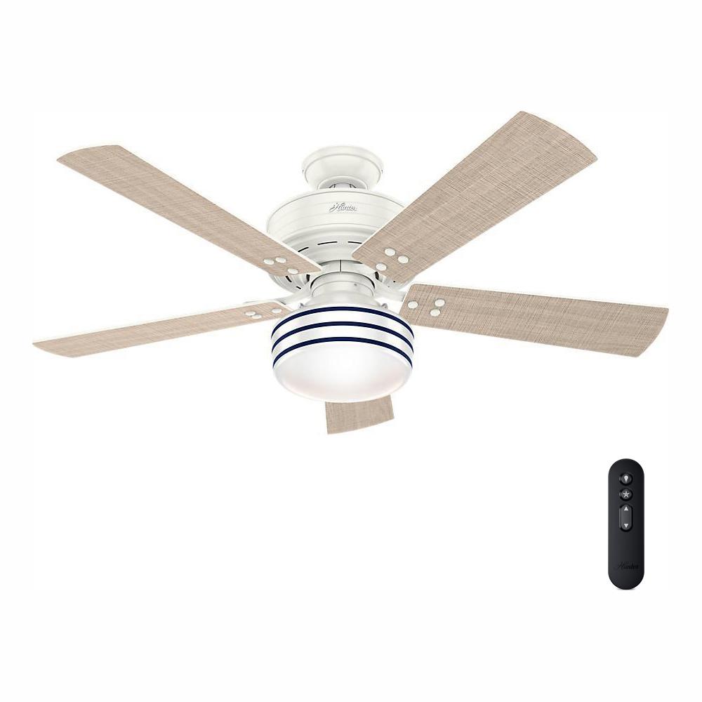 Hunter Cedar Key 52 In Indoor Outdoor Fresh White Ceiling Fan With Light Kit And Handheld Remote Control