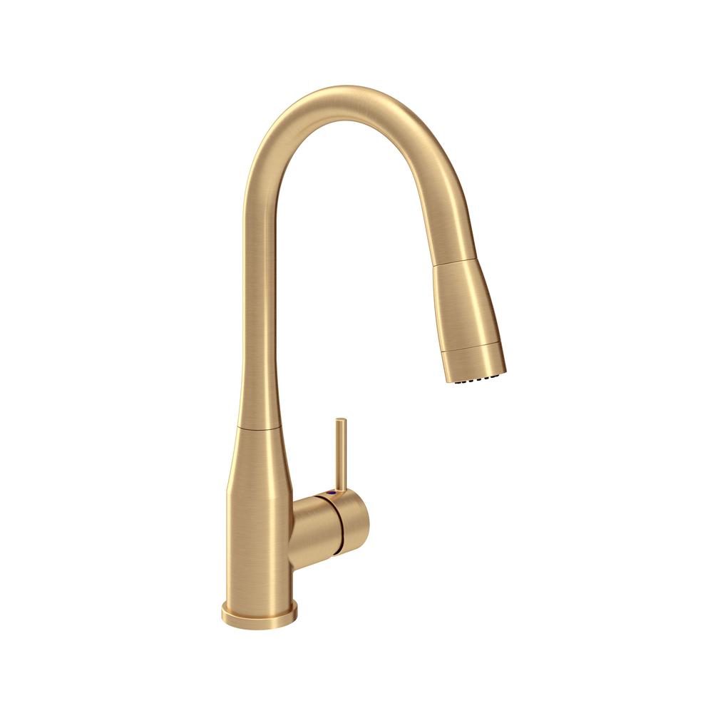 Symmons Sereno Single Handle Pull Down Sprayer Kitchen Faucet In Brushed Gold S 2302 Bbz Pd 15 The Home Depot