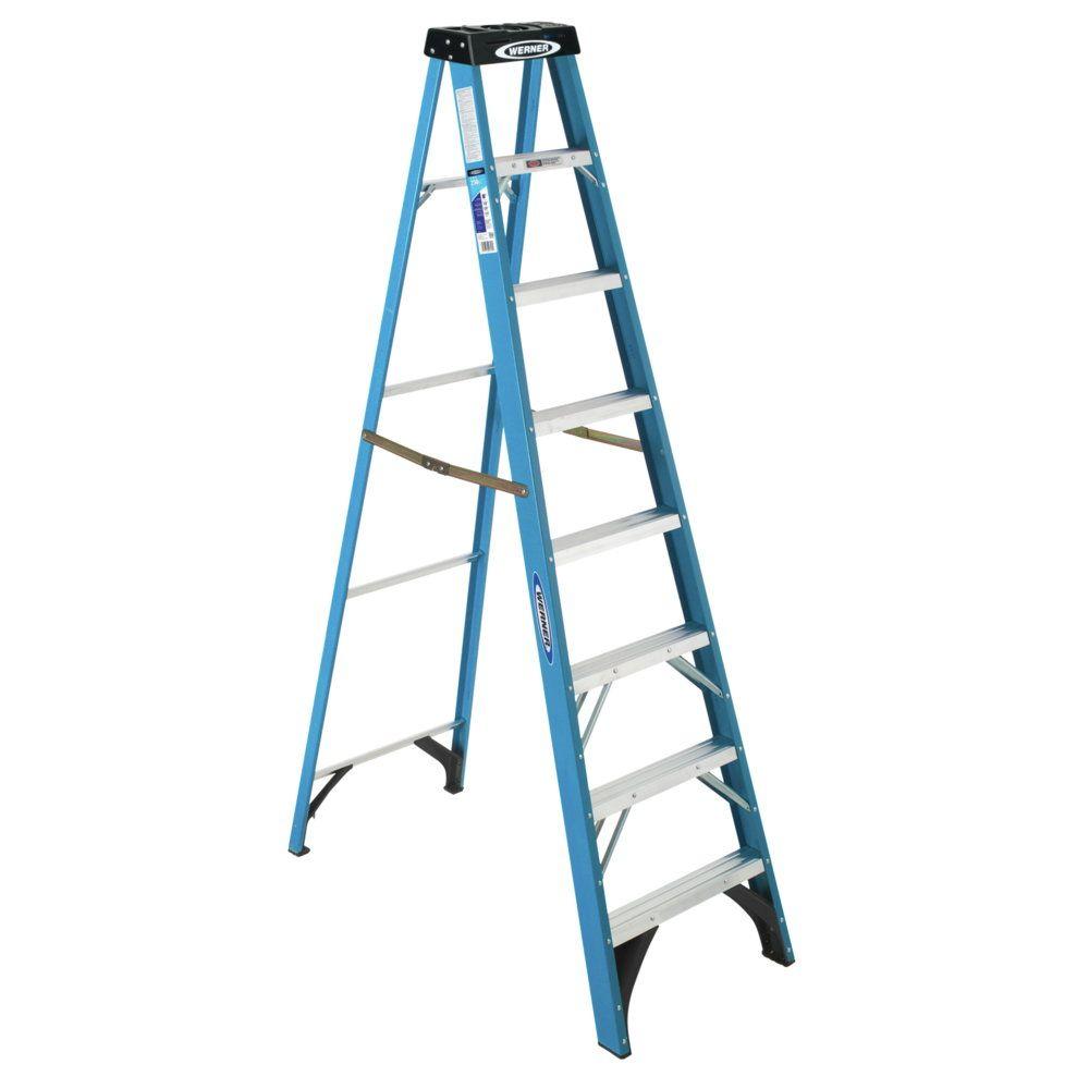 Werner 8 ft. Fiberglass Step Ladder with 300 lb. Load Capacity ...