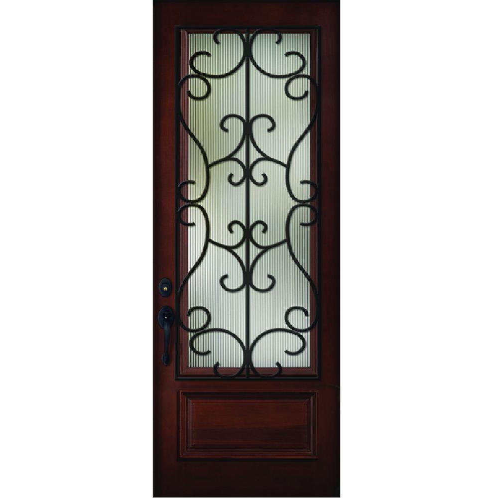 Steves Sons 36 In X 80 In Decorative Iron Grille 3 4 Lite Stained Mahogany Wood Prehung Front Door