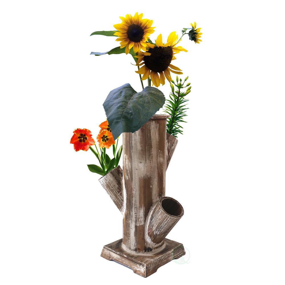 Vintiquewise Tree Stump Style Flower Planter with 4 Planting Slots