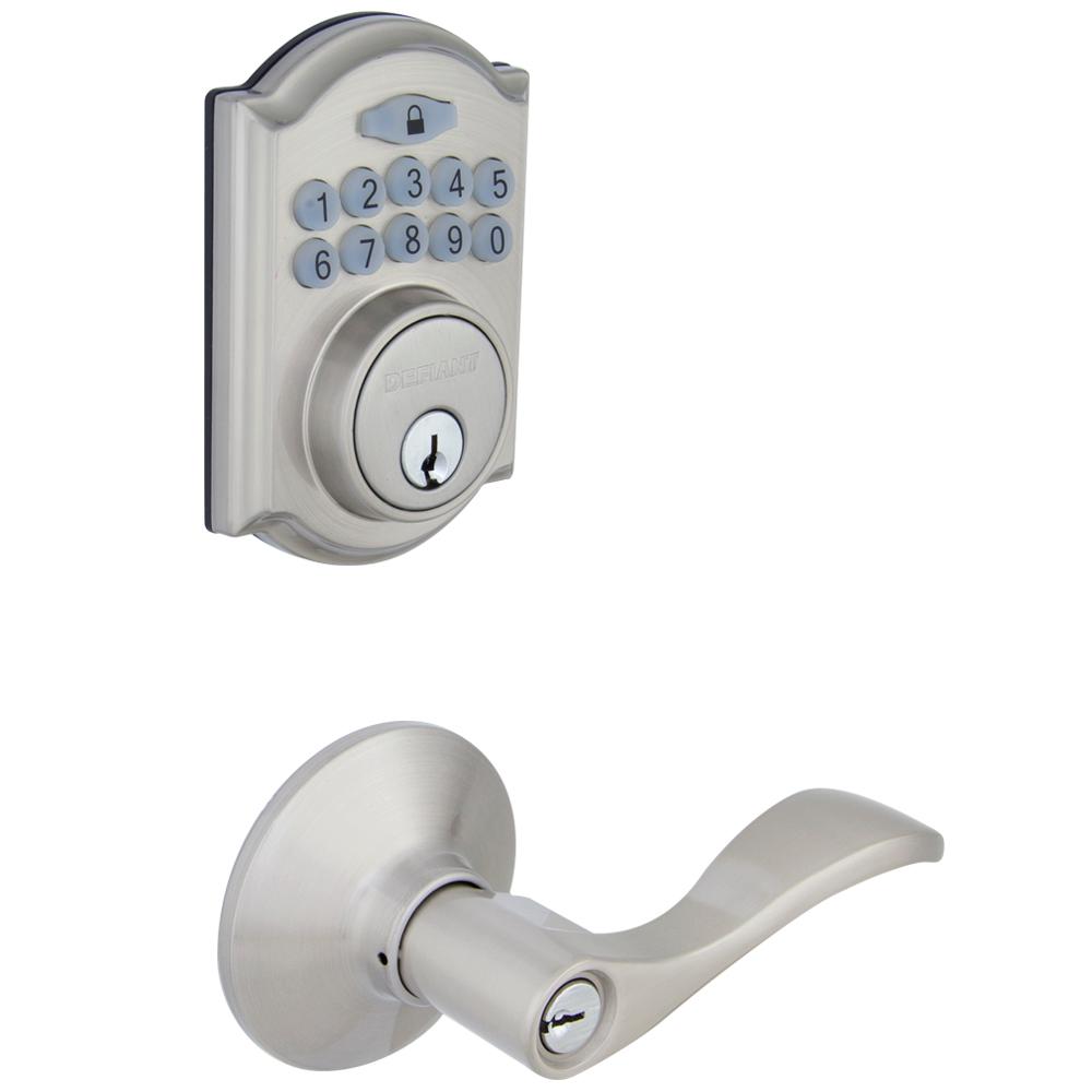 Castle Satin Nickel Keypad Deadbolt With Naples Keyed Entry Door Lever Combo Pack