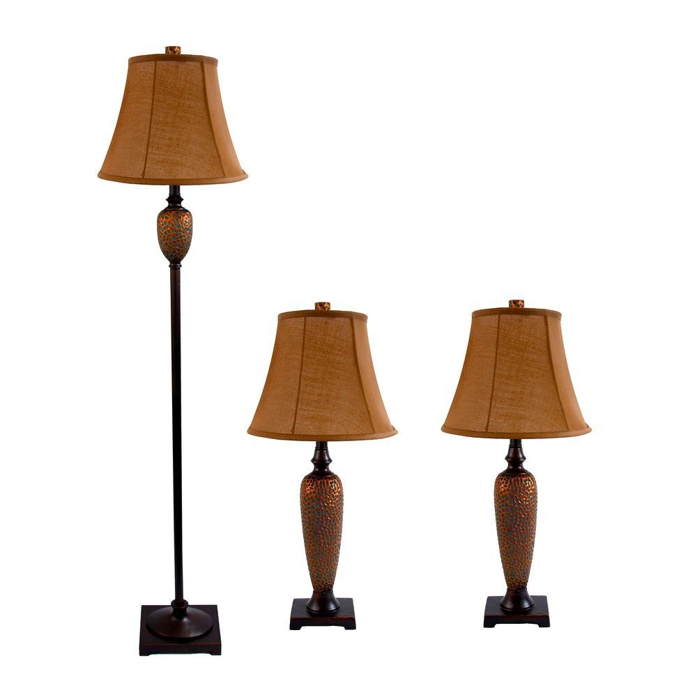 Hammered Bronze Lamp Set 2 Table Lamps
