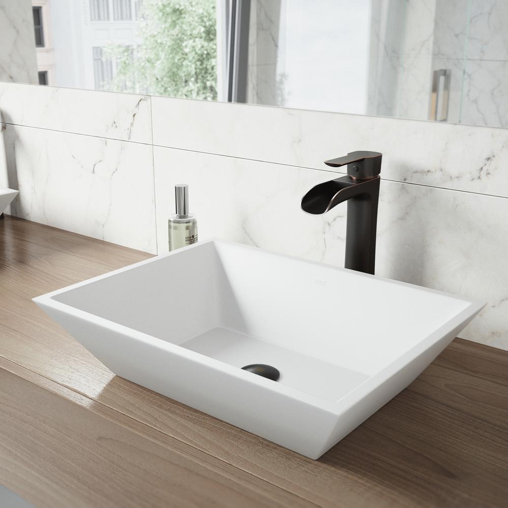 VIGO Vinca Matte Stone Vessel Sink in White with Niko ...