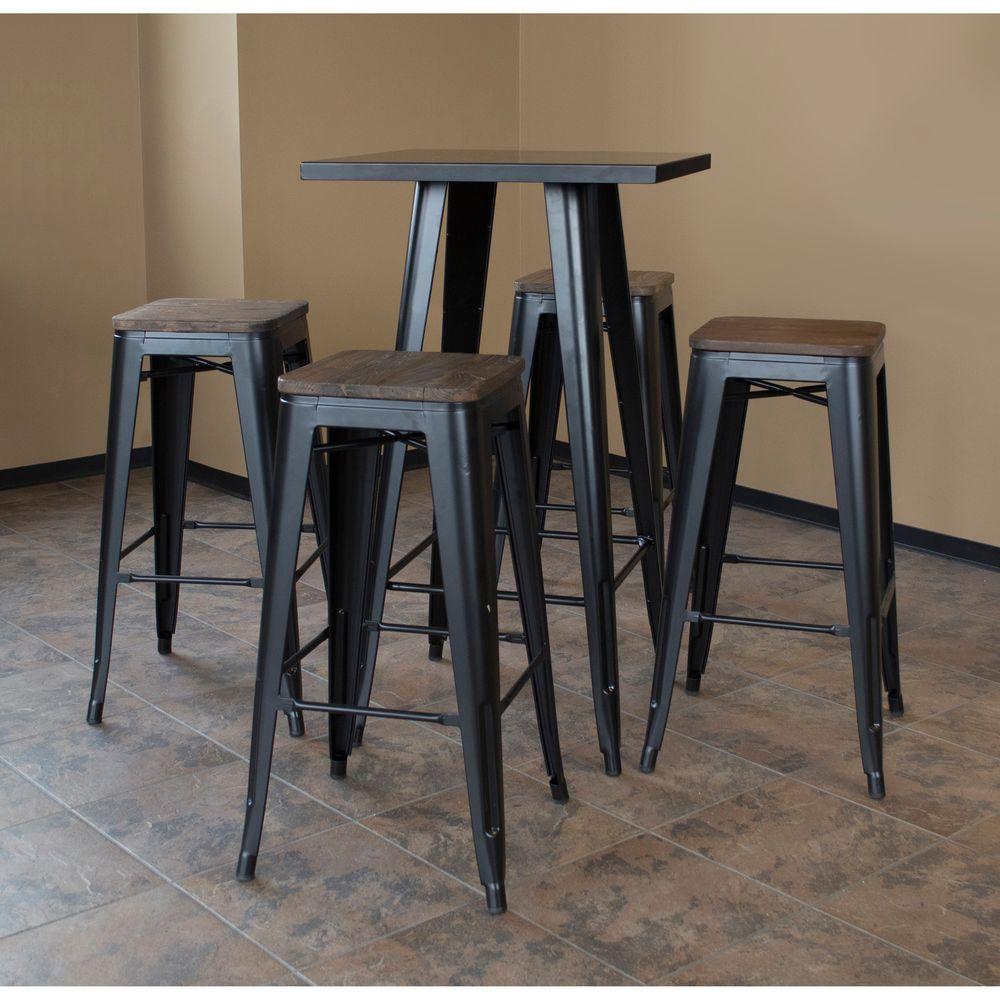 Amerihome Loft Style Bar Set With Black Metal Table Top And Dark Elm Amerihome Loft Style Bar Set With Black Metal Table Top And Dark Elm Wood Stools 5 Piece Bsset36 The Home Depot