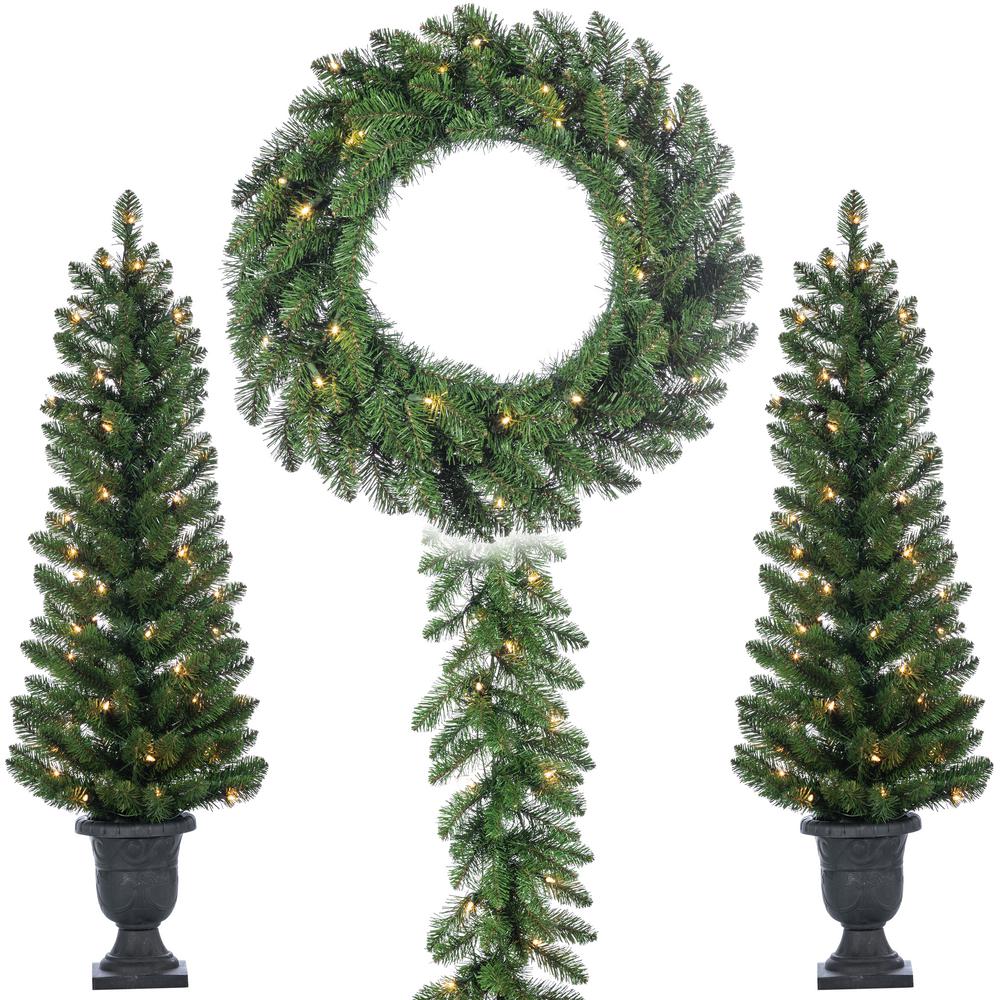4 Ft Pre Lit Vancouver Pine Potted Trees With Battery Operated
