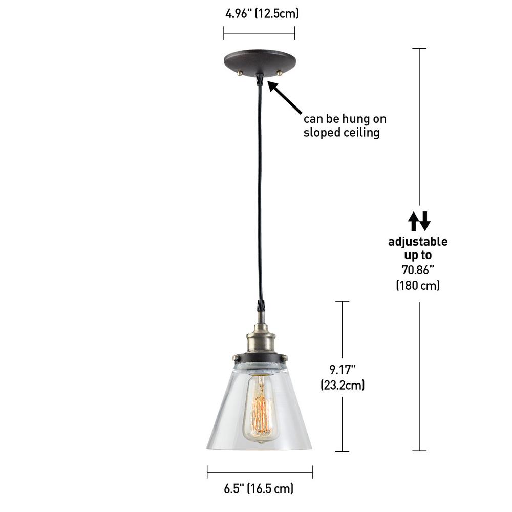 Globe Electric Jackson 1 Light Antique Brass Bronze Pendant With Fabric Cord And Clear Glass Shade 64750 The Home Depot