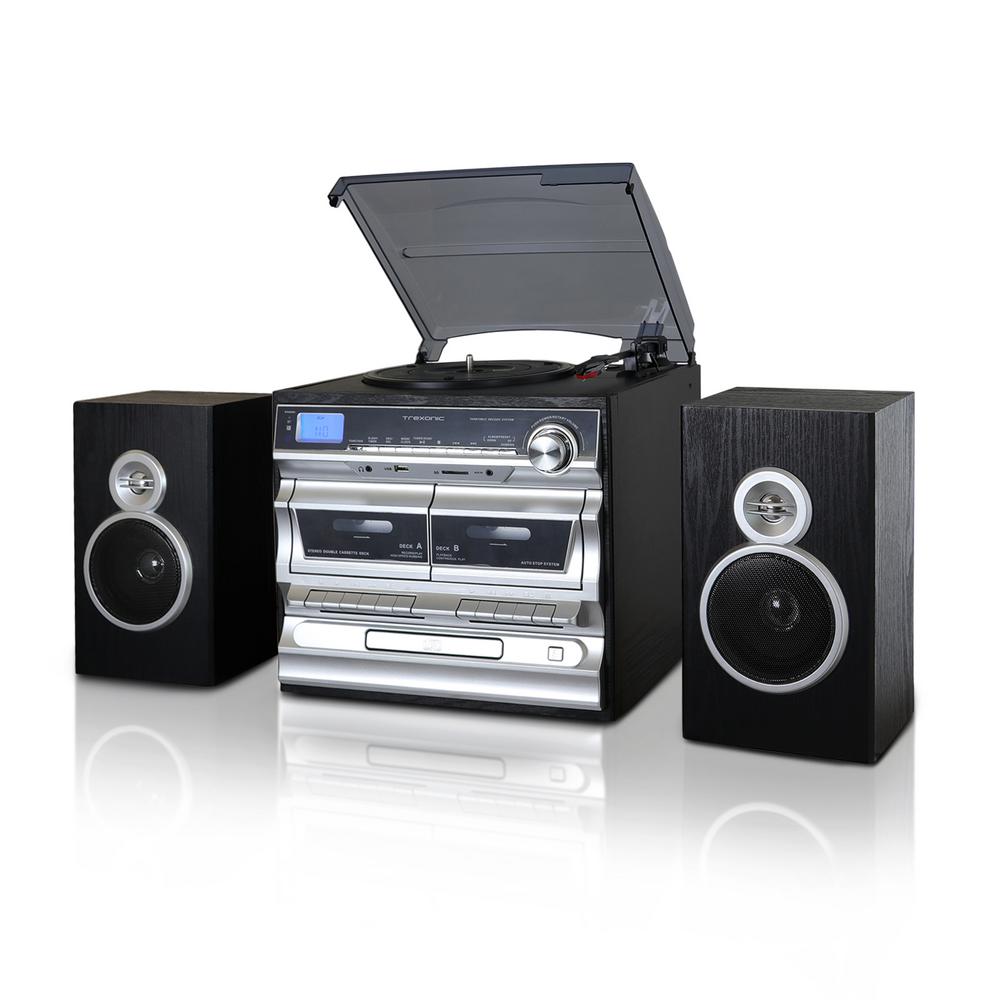 Karaoke CD Shelf Stereo System with Turntable Radio & Dual Cassette Player