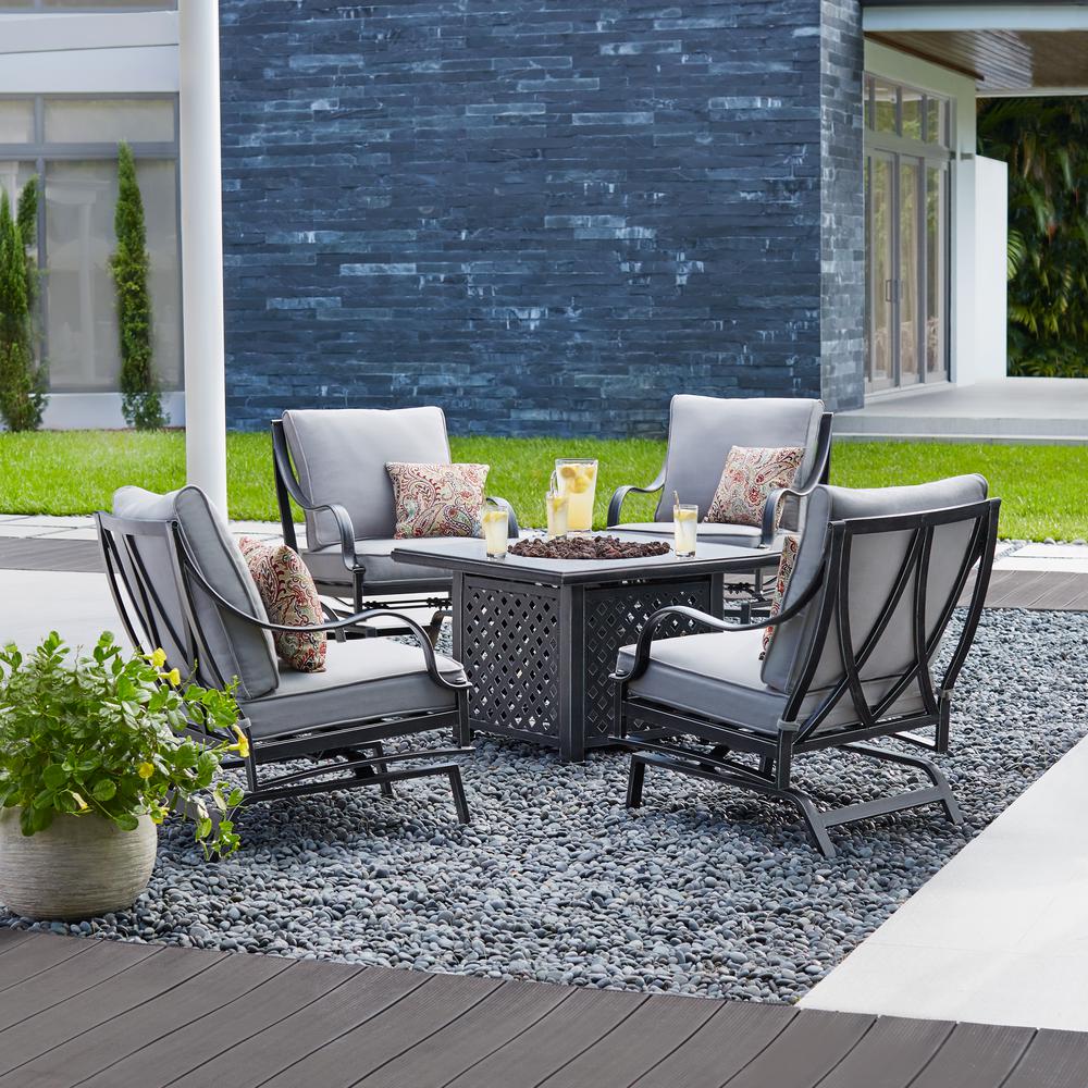 Hampton Bay Aluminum Steel Patio Fire Pit Conversation Set Gray