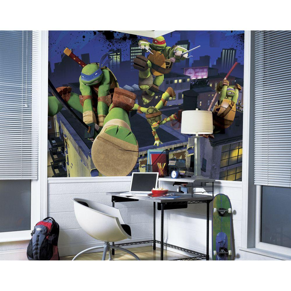 72 In X 126 In Teenage Mutant Ninja Turtles Cityscape Chair Rail Prepasted Wall Mural