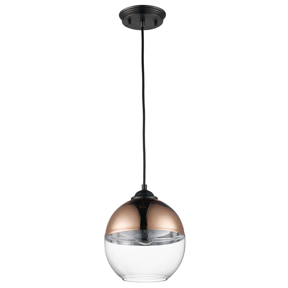 Bel Air Lighting 1 Light Copper Mini Pendant With Glass Shade Cb