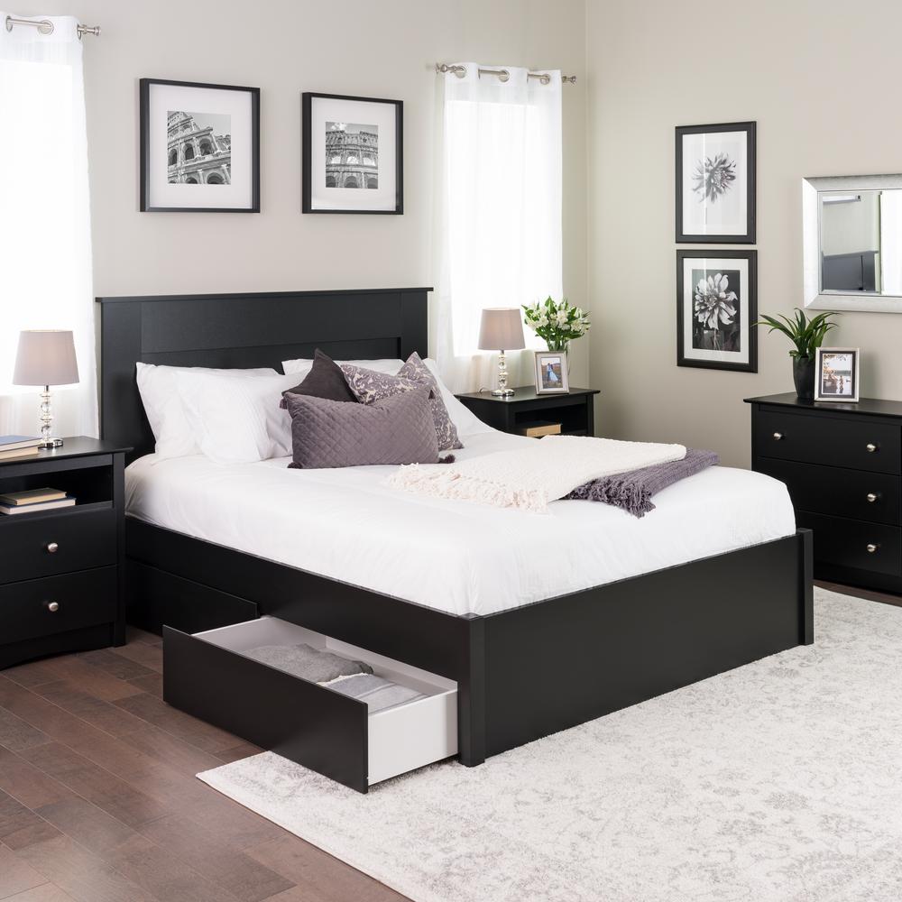 Prepac Select Black Queen 4 Post Platform Bed With 2 Drawers Bbsq