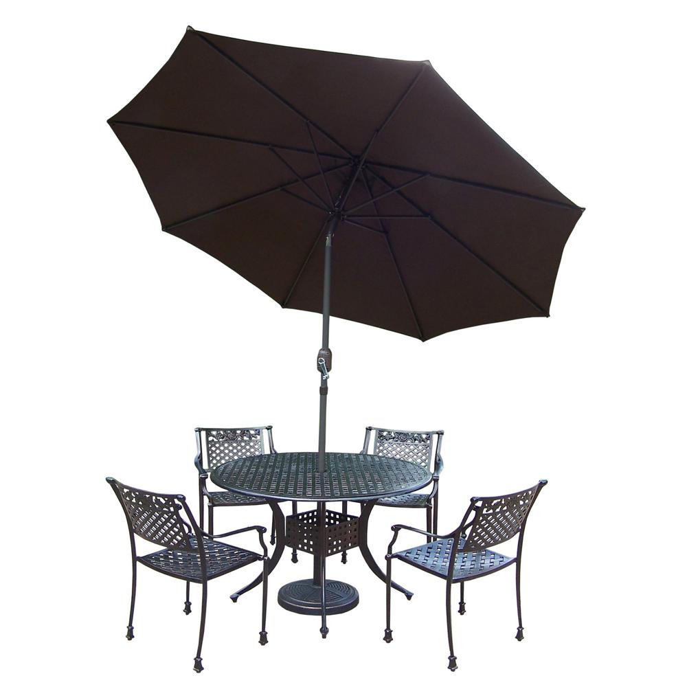 7 Piece Outdoor Dining Set With Round Table 4 Cast Aluminum Chairs Metal Umbrella And Stand - Round Patio Table Set With Umbrella 7 Piece Outdoor Dining Set With Round Table 4 Cast Aluminum Chairs Metal Umbrella And Stand - Round Patio Table Set With Umbrella