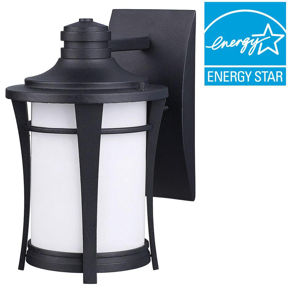 Dusk To Dawn Halogen Outdoor Wall Mounted Lighting Leah 1 Light Black Outdoor Energy Star Wall Lantern With Opal Glass
