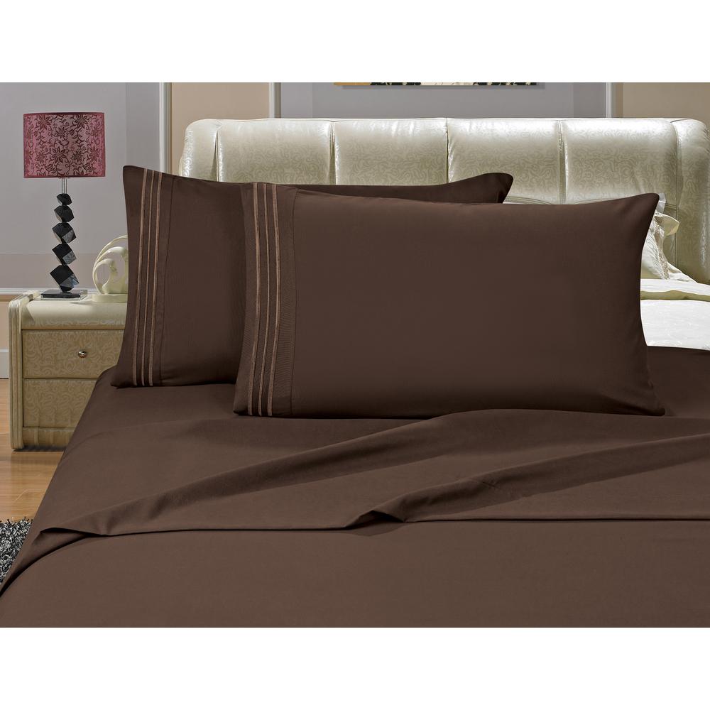 Elegant Comfort 4 Piece Chocolate Brown Solid Microfiber King