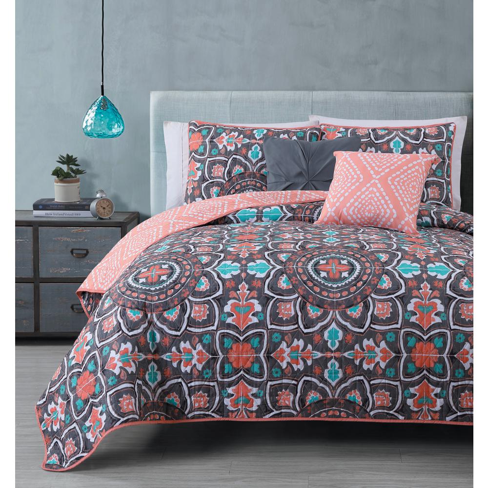 Avondale Manor Ibiza 5 Piece Coral King Quilt Set Ibz5qtkingghco The Home Depot