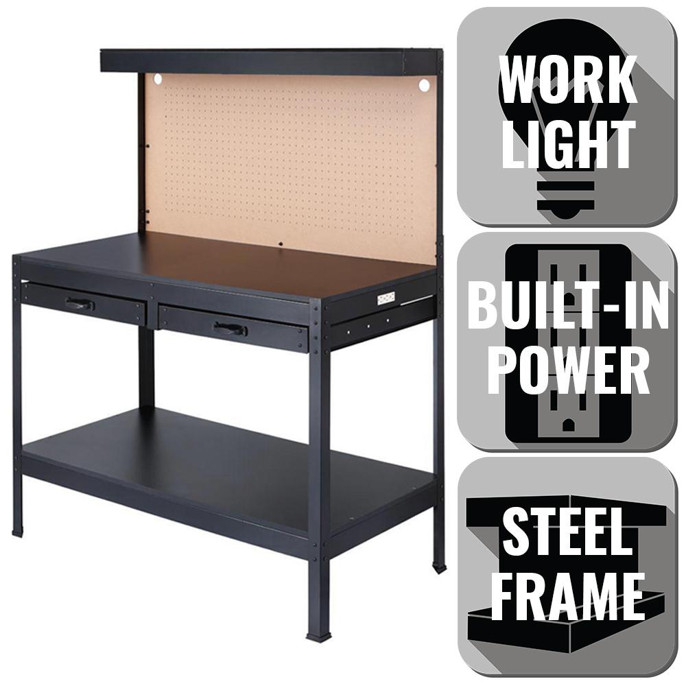 OLYMPIA 4 ft. W x 5 ft. H x 2 ft. D Black Steel Workbench 