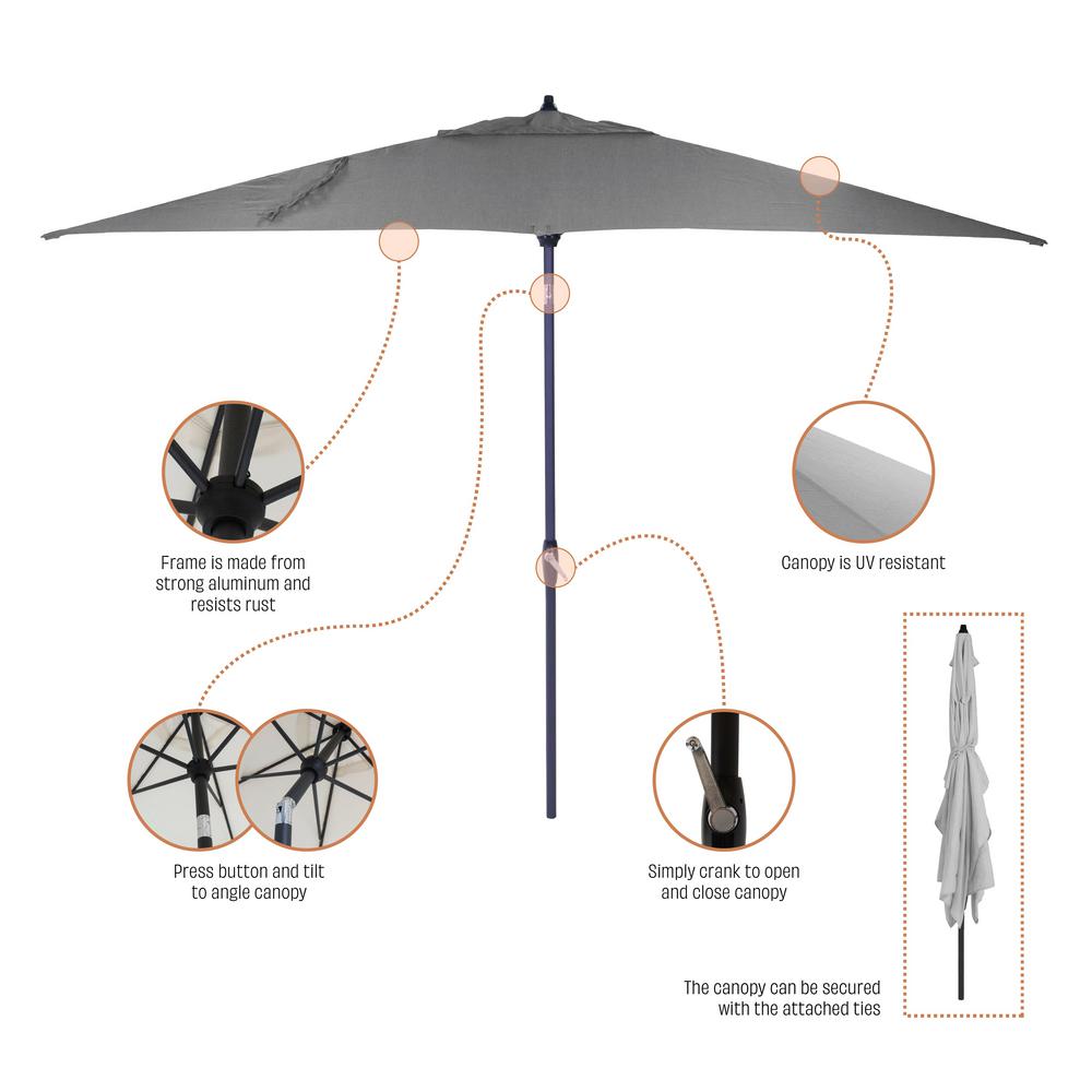 Hampton Bay 10 Ft X 6 Ft Aluminum Market Patio Umbrella In Oatmeal With Push Button Tilt 9106 01295800 The Home Depot