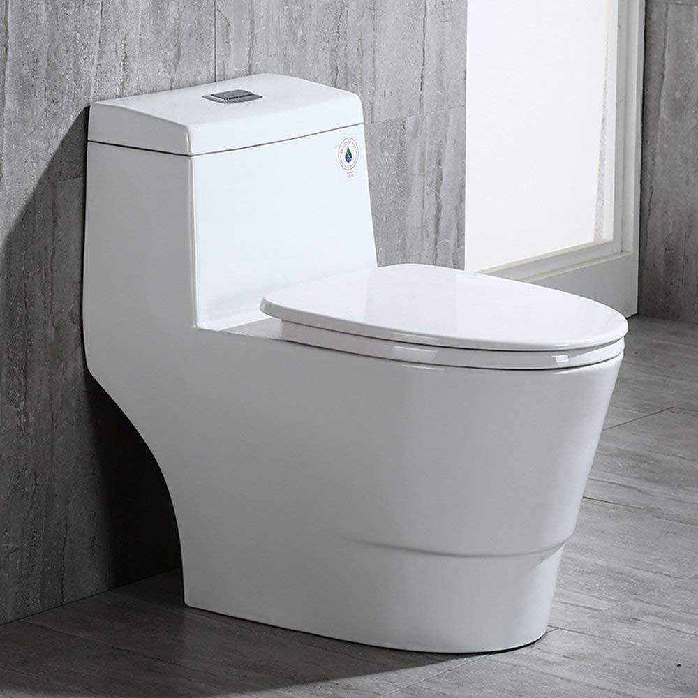 and White Finish Toilet Bowl High-Efficiency Supply Dual Flush Elongated One Piece Toilet with Comfort Seat Height Soft Close Seat Cover LT-1F026
