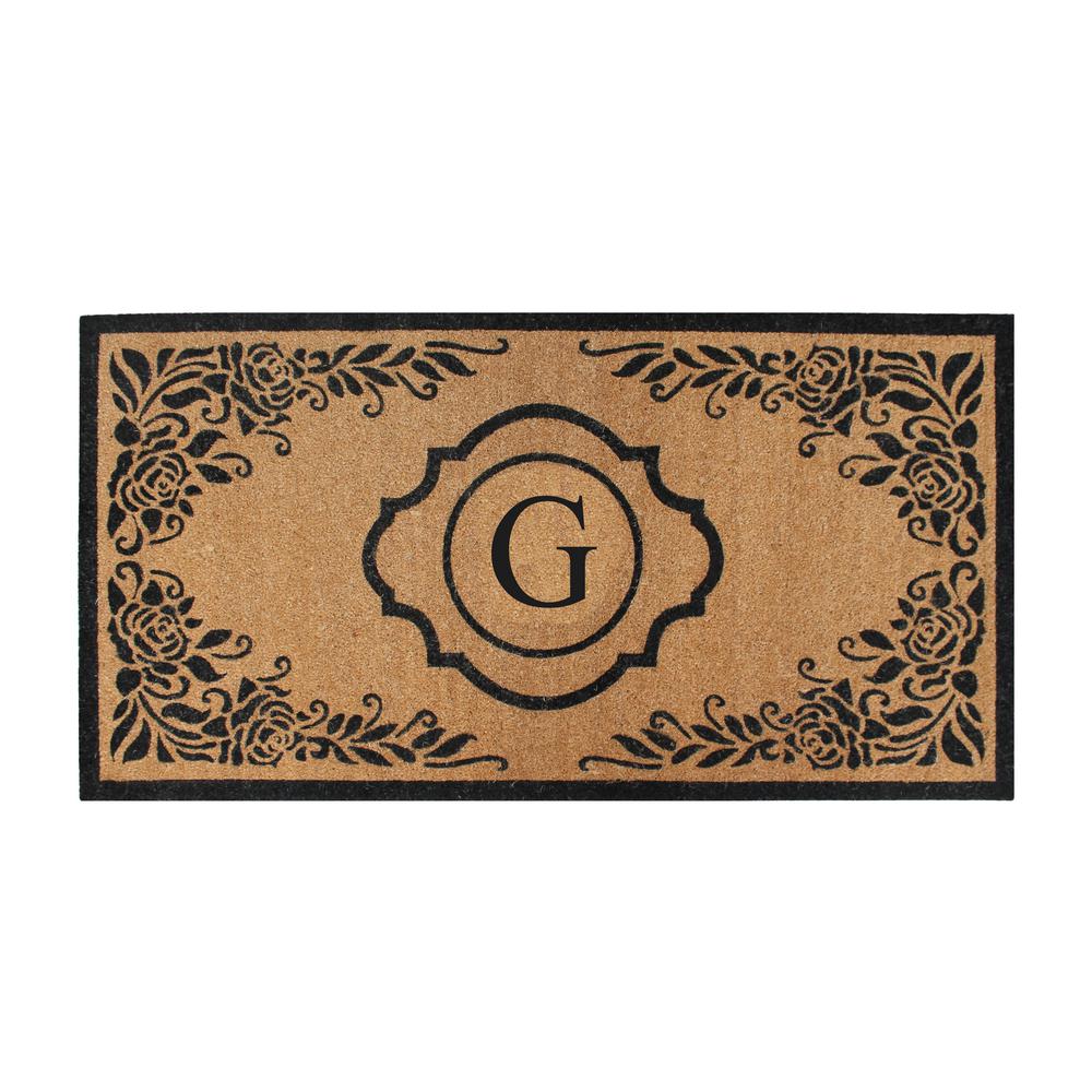 A1 Home Collections First Impression Hand Crafted Ella Entry X Large Double Black Beige 36 In X 72 In Coir Monogrammed G Door Mat