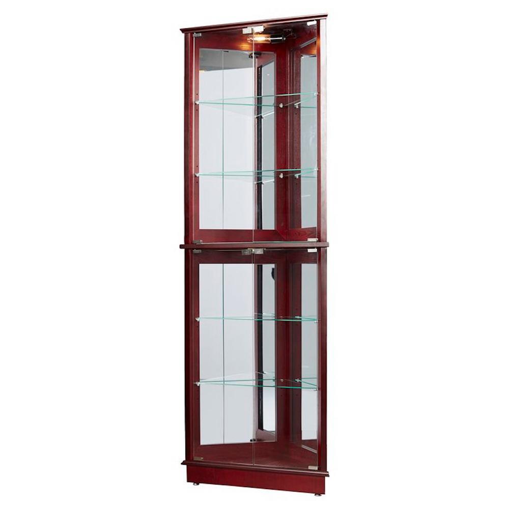 Floor Standing Cherry 3 Sided Lighted Corner Curio Cabinet Fscc002