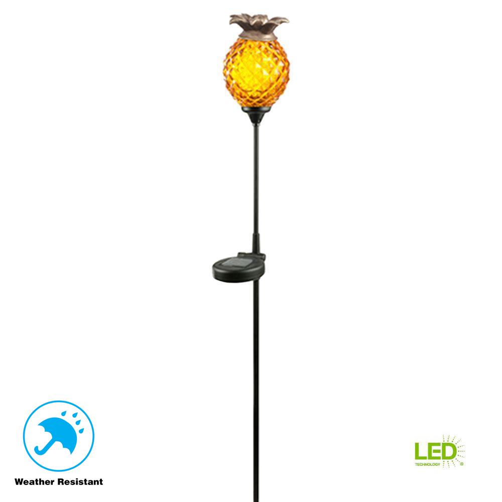 Hampton Bay Solar Orange Outdoor Integrated Led Landscape Path Light With Glass Pineapple