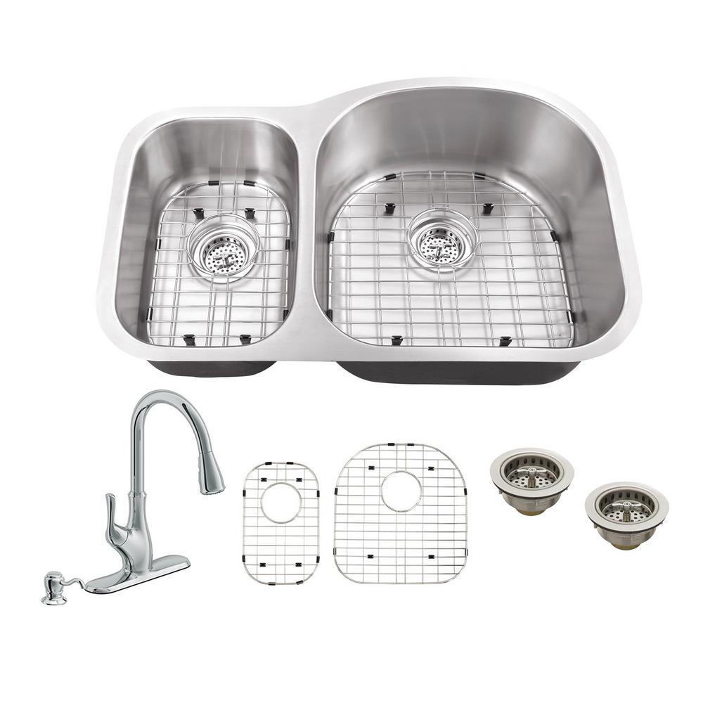 Schon All In One Undermount Stainless Steel 32 Double Bowl Schon All In One Undermount Stainless Steel 32 Double Bowl Kitchen Sink With Faucet