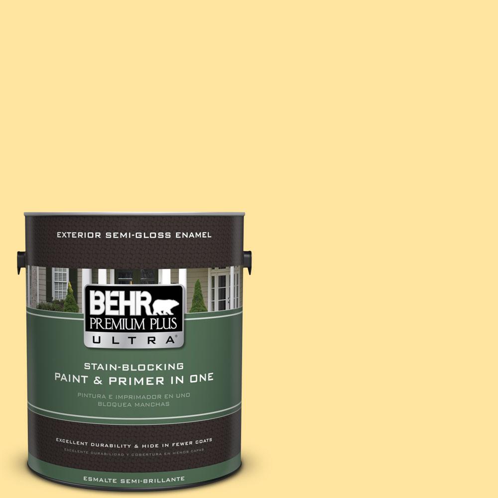 BEHR Premium Plus Ultra 1-gal. #P290-7 Laser Lemon Semi-Gloss Enamel ...