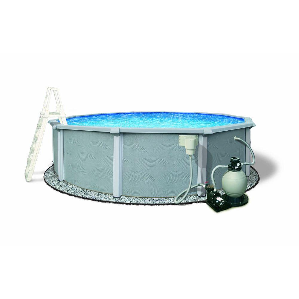 Blue Wave Zanzibar 15 Ft Round X 54 In Deep Metal Wall Pool Package With 8 Top Rail