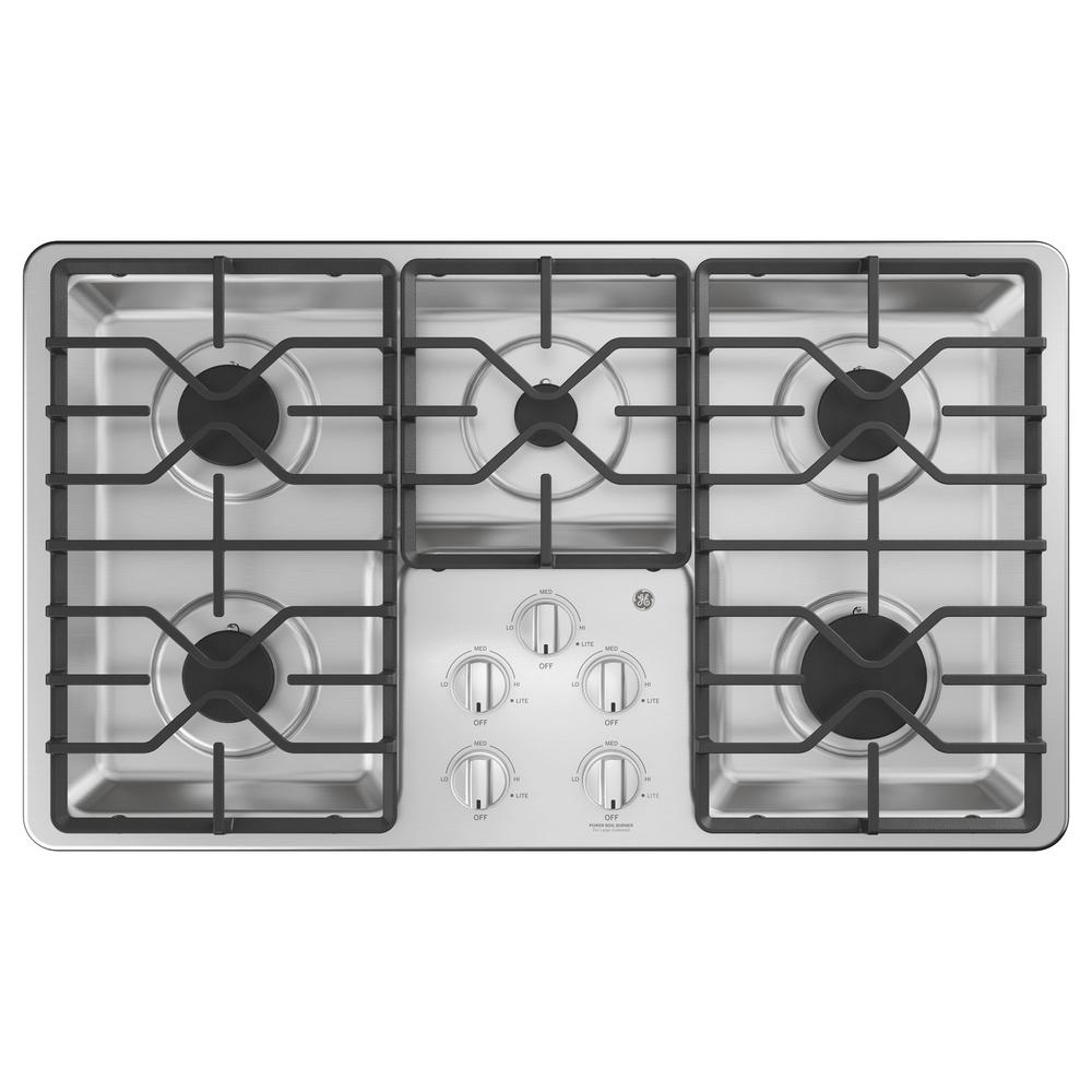 GE 36 in. Built-In Gas Cooktop in Stainless Steel with 5 Burners including Power Boil Burners