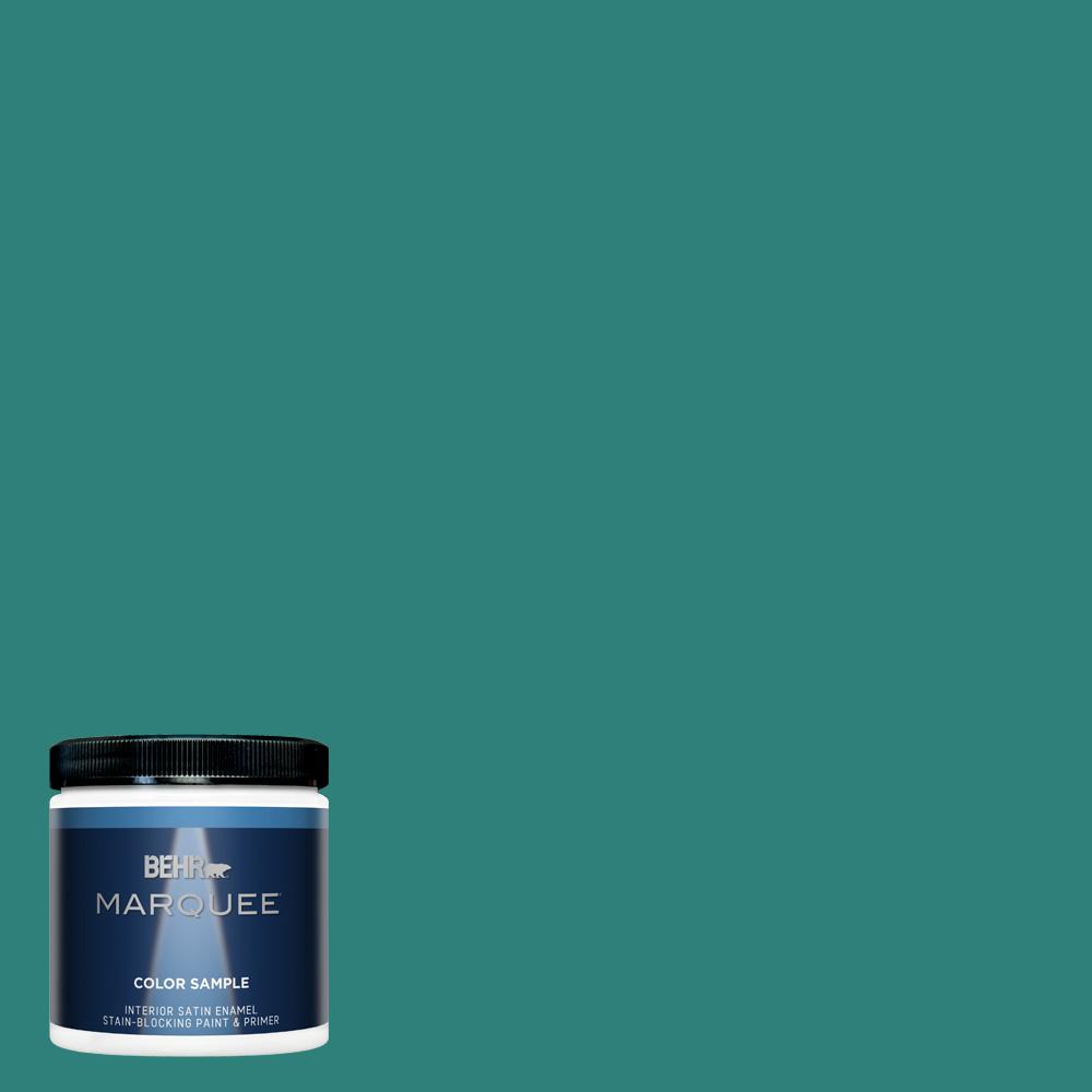 BEHR MARQUEE 8 oz. M4506 Bubble Turquoise OneCoat Hide Satin Enamel