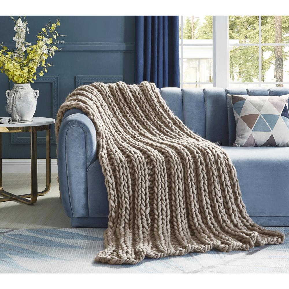 Cozy Tyme Vielkis 50 In X 70 In Taupe Throw Blanket Cozy 100 Polyester T177 20TPT HD The Home Depot