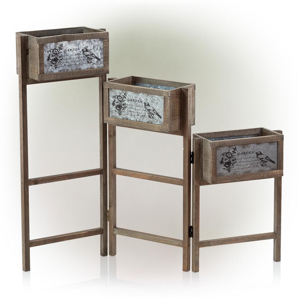 Alpine Corporation 3Tier Wooden Plant Stand with Metal PlateBKY148