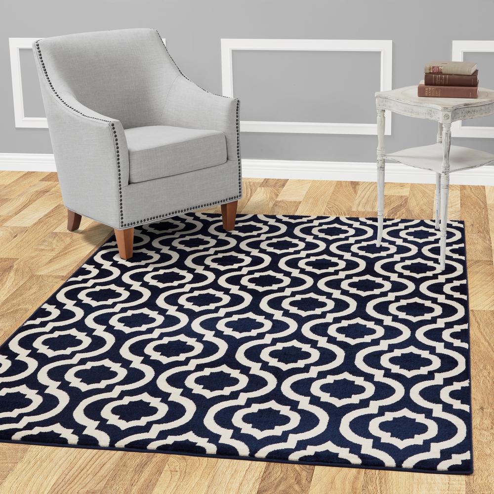 Diagona Designs Jasmin Collection Moroccan Trellis Design Navy And Ivory 5 Ft X 7 Area Rug