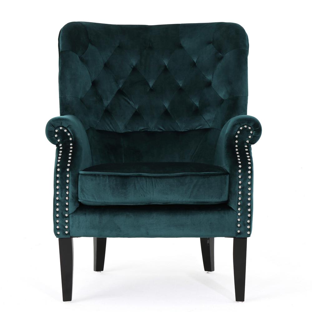 teal and brown chair