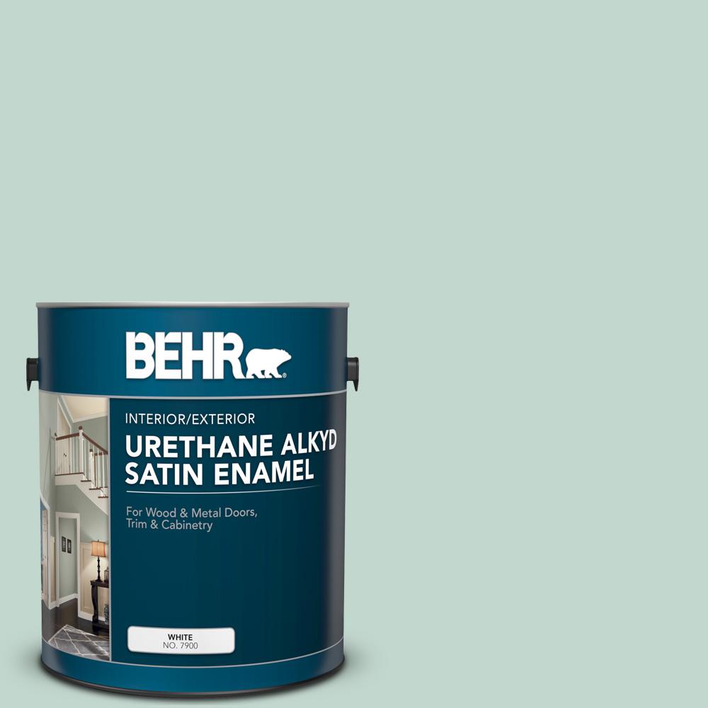 BEHR 1 gal. 470E3 Aqua Smoke Urethane Alkyd Satin Enamel Interior/Exterior Paint790001 The
