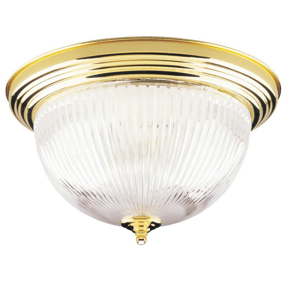 Westinghouse 2 Light Ceiling Fixture Polished Brass Interior Flush Mount With Crystal Ribbed Glass