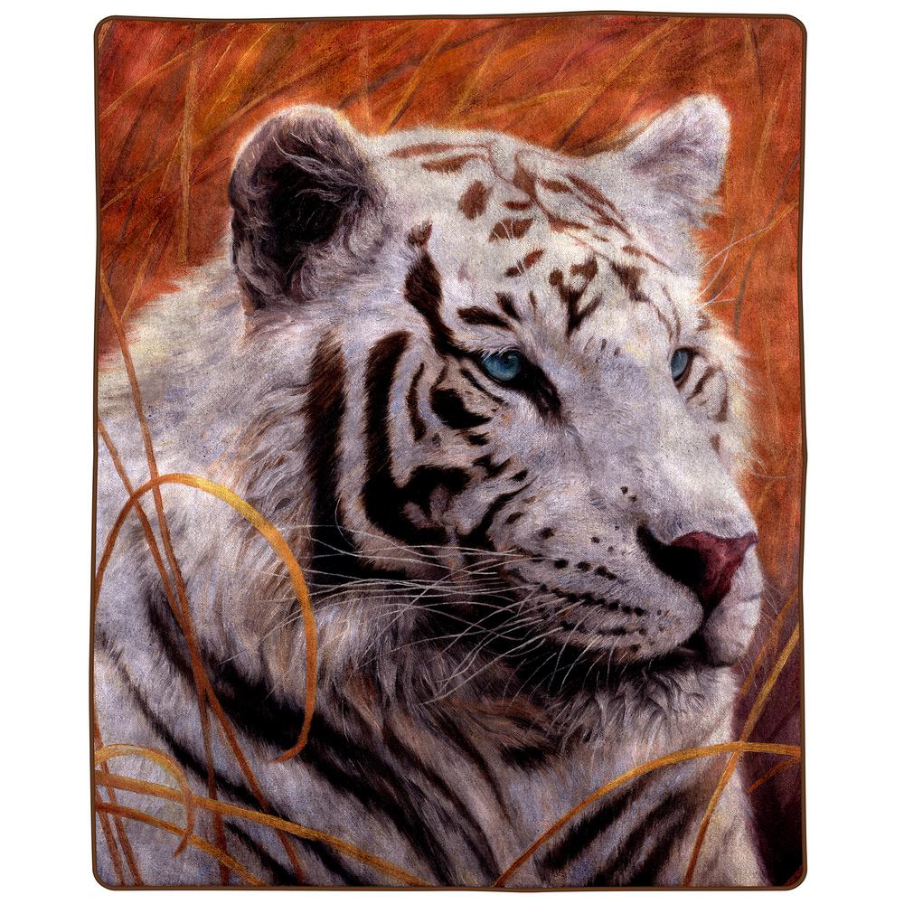 Lavish Home 8 lb. Oversized White Tiger Woven Plush Throw Blanket 66HD