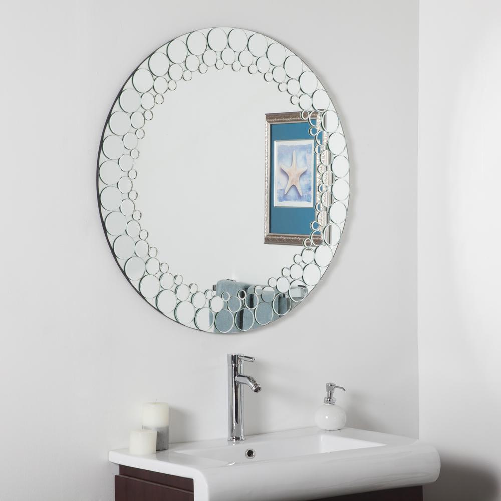 Decor Wonderland Circles 35 In Round Beveled Frameless Bathroom Decorative Mirror