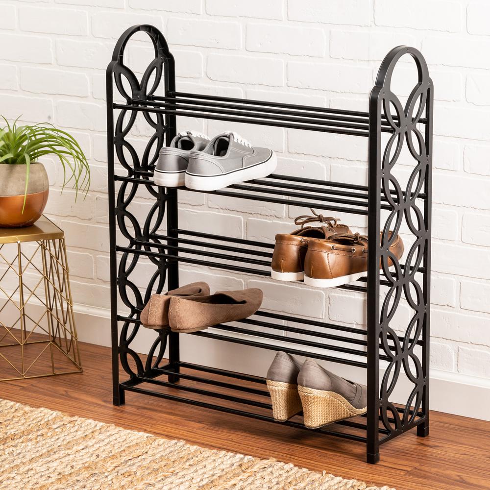 Honey Can Do 30 In H X 25 In W 20 Pair 5 Shelf Black Steel And Plastic Lightweight Shoe Rack Sho 08484 The Home Depot