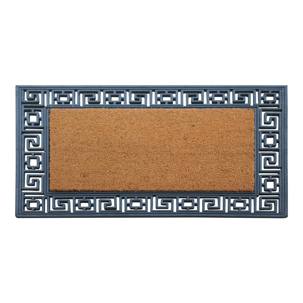 A1 Home Collections A1hc Greek Key Border Black 24 In X 36 In Rubber And Coir Heavy Duty Easy To Clean Outdoor Doormat