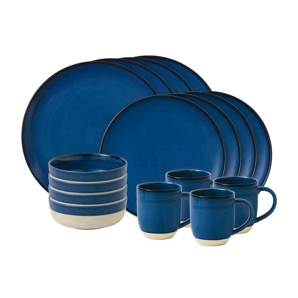 Ed Ellen Degeneres Crafted By Royal Doulton Chevron 16-piece Cobalt 