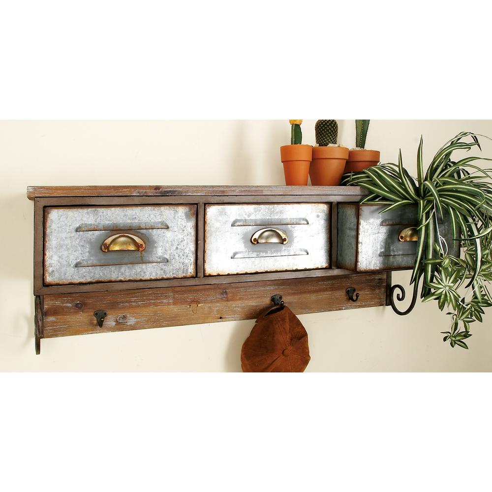 Litton Lane 3 Drawer Farmhouse Shelf And Hook Organizer 20236 The Home Depot