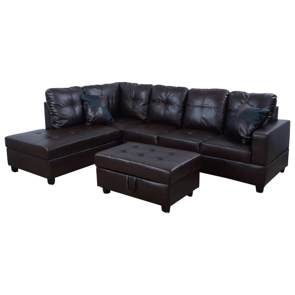 Star Home Living Brown Faux Leather 3 Seater Left Facing Chaise Sectional Sofa With Storage Ottoman Sh093a The Depot - Left Facing Sectional Sofa With Storage Star Home Living Brown Faux Leather 3 Seater Left Facing Chaise Sectional Sofa With Storage Ottoman Sh093a The Depot - Left Facing Sectional Sofa With Storage