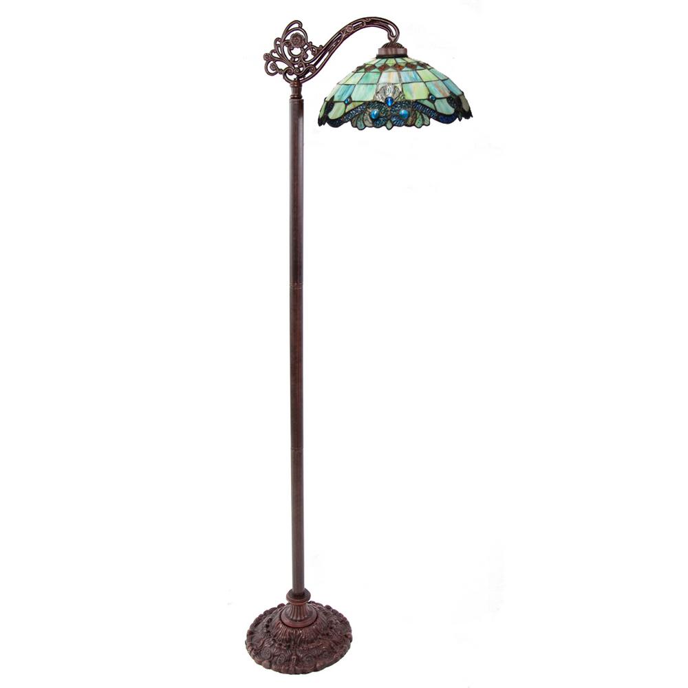 UPC 845202009426 product image for River of Goods 60.5 in. Green Indoor Side Arm Floor Lamp with Stained Glass Peri | upcitemdb.com