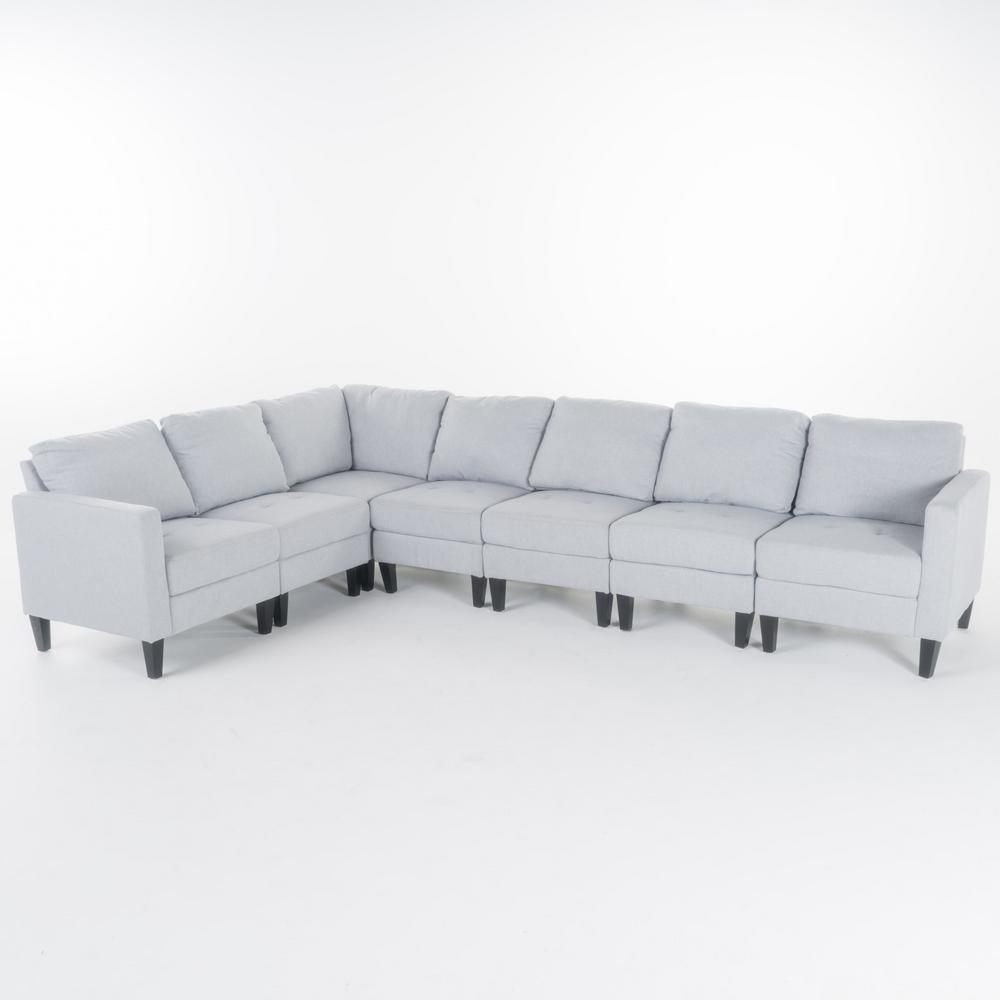 Noble House 7 Piece Light Gray Tufted Fabric Sectional 13866 The