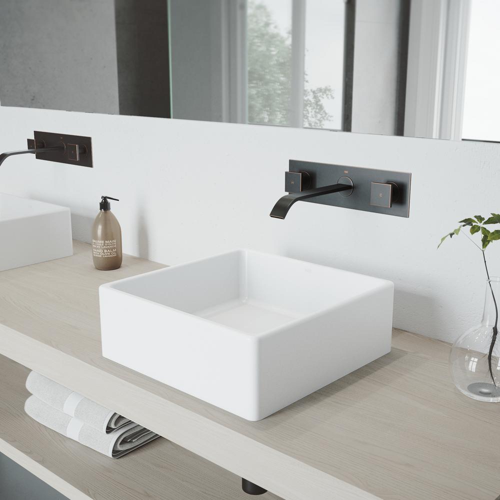 VIGO Dianthus White Matte Stone Vessel Bathroom Sink and Titus Antique Rubbed Bronze Dual Lever Wall Mount Faucet w/ Pop Up, Matte White was $359.9 now $241.9 (33.0% off)