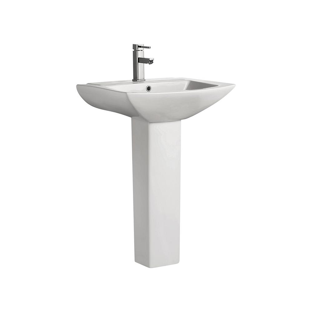 Swiss Madison Sublime Pedestal Bathroom Vessel Sink Round Single Faucet Hole In White