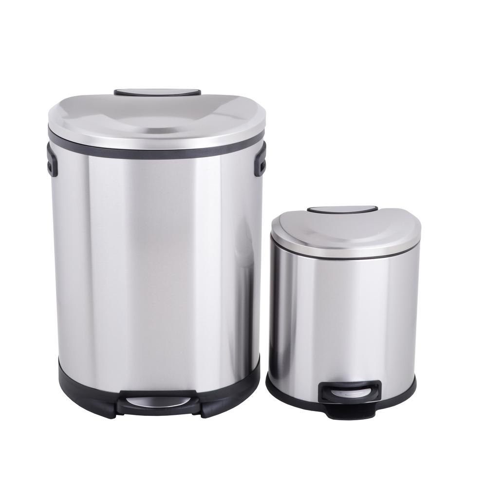 Utopia Alley Cress 13.2 Gal. Stainless Steel Curved Trash Can with Bonus 1 Gal. Trash Can