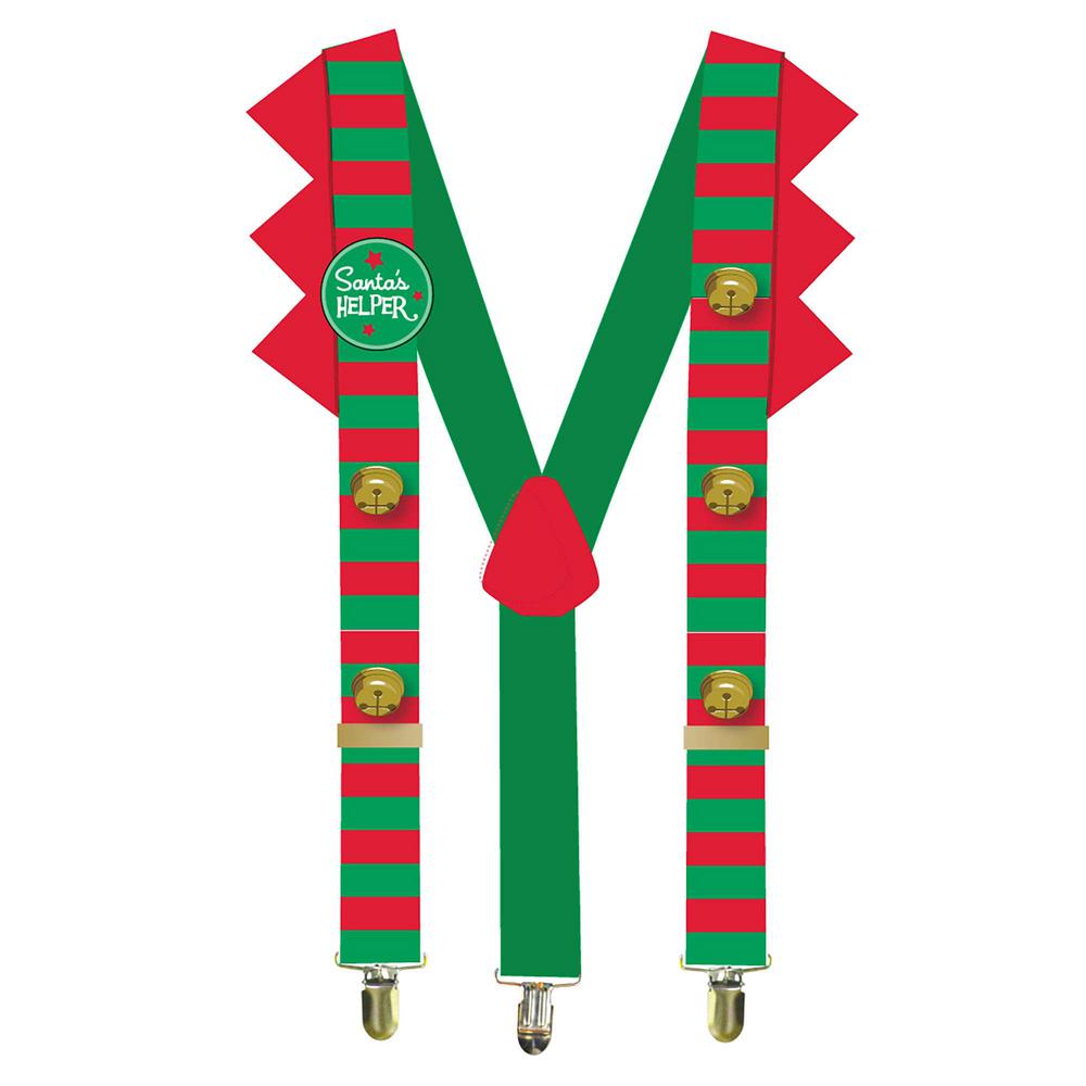 Amscan Elf Christmas Suspenders with Santa's Helper Button Gold Jingle